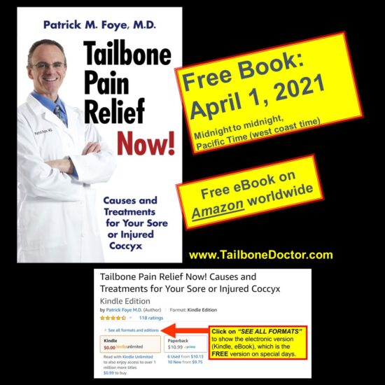 Tailbone Pain, Coccyx Pain, Free-Book, April 1, 2021, coccydynia, by Patrick Foye MD