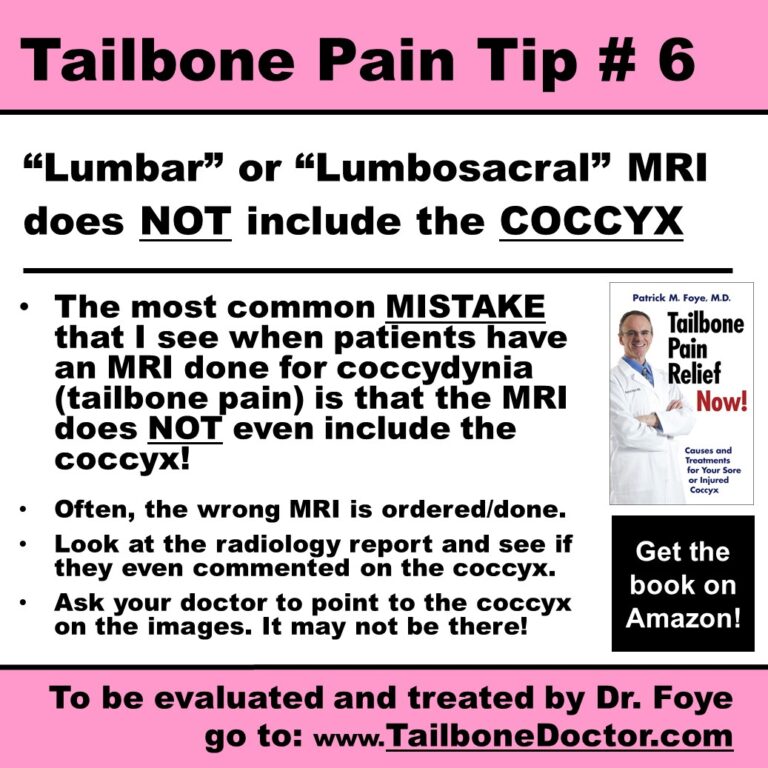 Lumbar MRI does NOT include the Coccyx, for Tailbone Pain, Coccydynia