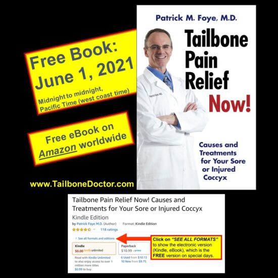 Tailbone Pain, Coccyx Pain, Free-Book, June 1, 2021, coccydynia, by Patrick Foye MD