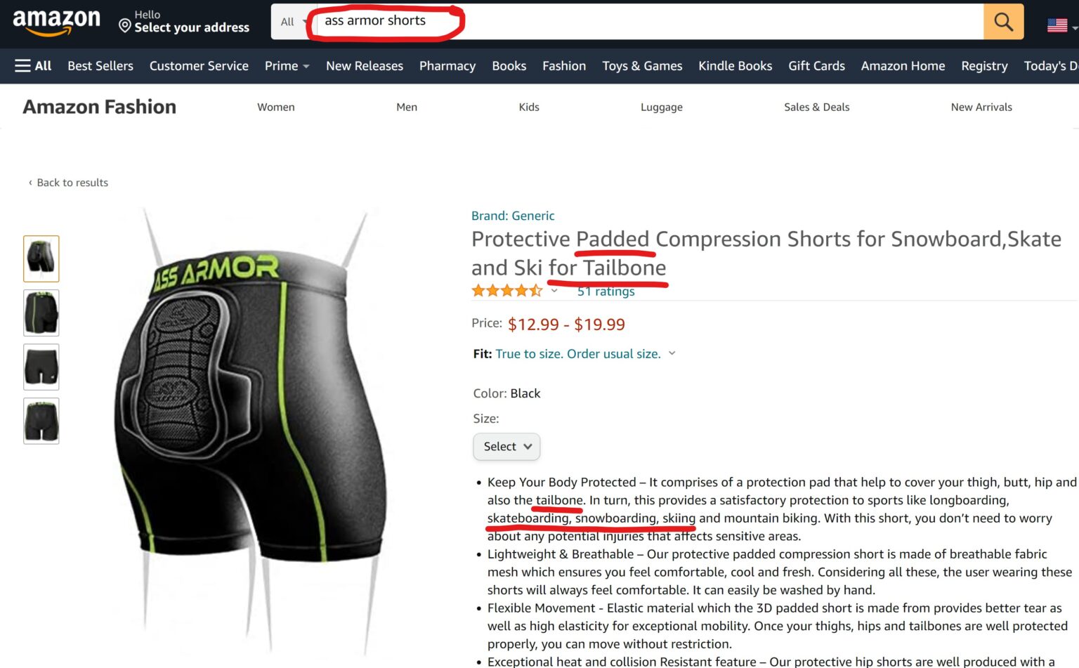 Ass Armor Shorts for Tailbone Pain, Coccyx Pain, Coccydynia Tailbone Doctor